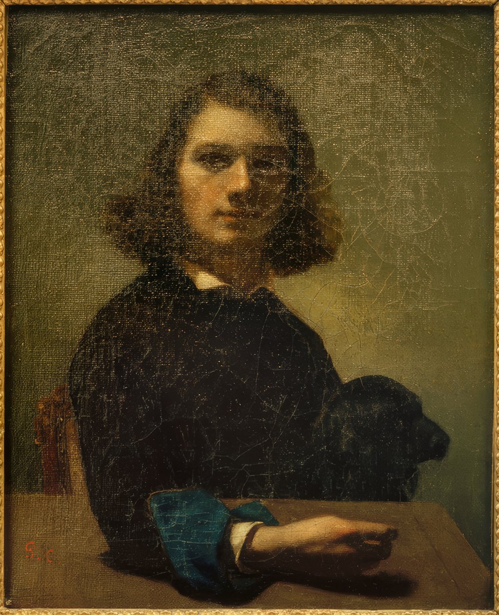 Siyah köpek ile küçük sanatçı portre by Gustave Courbet