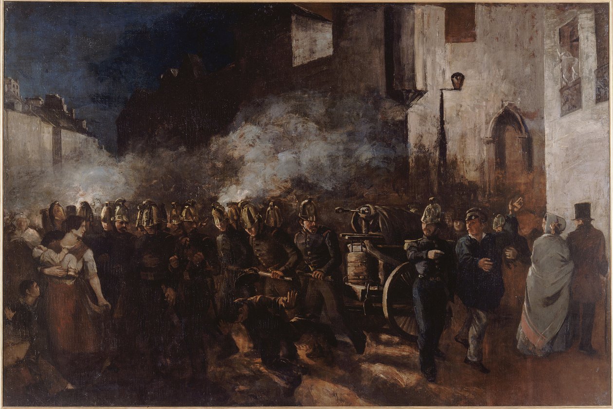 ""yangına koşan itfaiyeciler"" Resim Gustave Courbet (1819-1877) 1851 Dim. 3.88x5.8 m Paris, Musee du petit palais Ateşe Koşan İtfaiyeciler - Courbet, Gustave (1819-1877) - 1851 - Petrol tuval üzerine - 388x580 - Petit Palais, Güzel San by Gustave Courbet