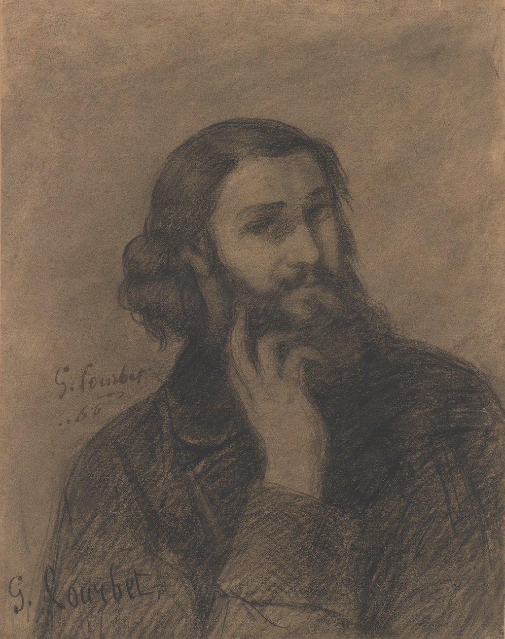 Otoportre, c.1866 (kalem hikaye) by Gustave Courbet