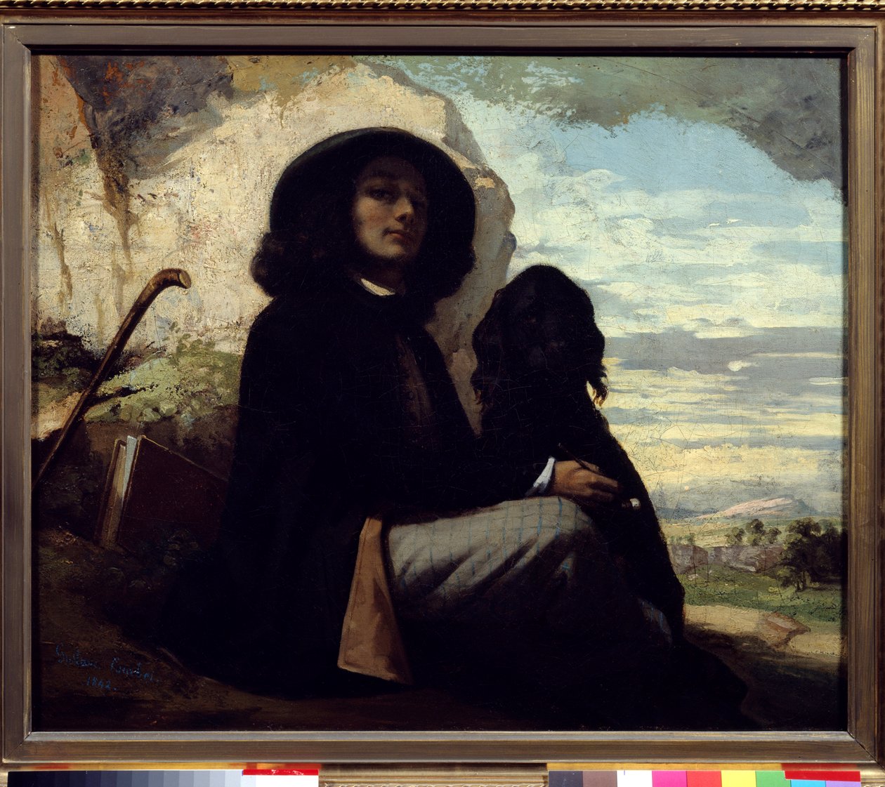 Gustave Courbet (1819-1877) 1842 tarafından köpeğiyle otoportre by Gustave Courbet