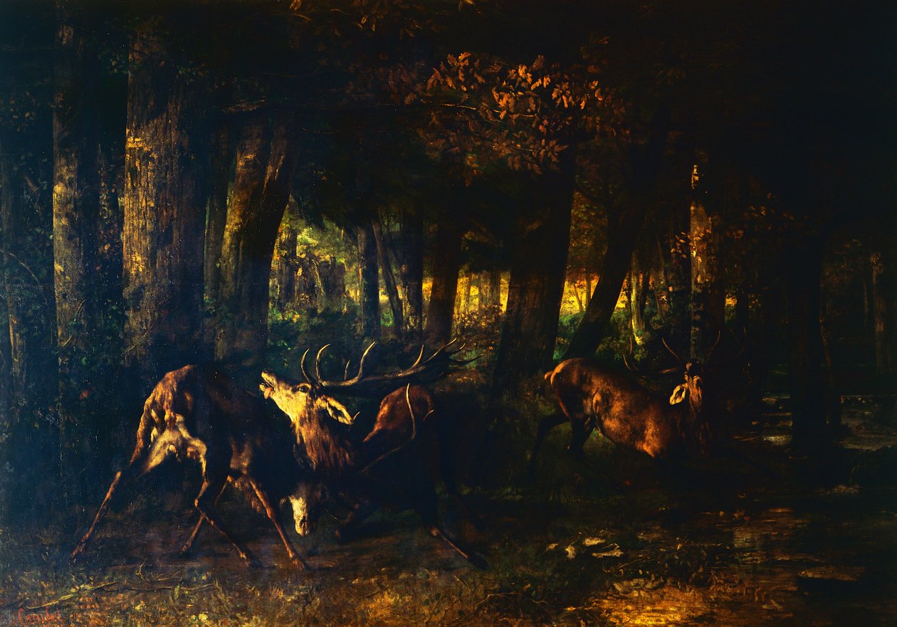 Bahar azgınlığı, geyiklerin savaşı by Gustave Courbet
