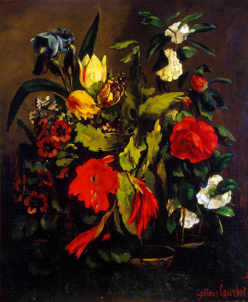 Çiçeklerin Natürmortu, 1863. by Gustave Courbet