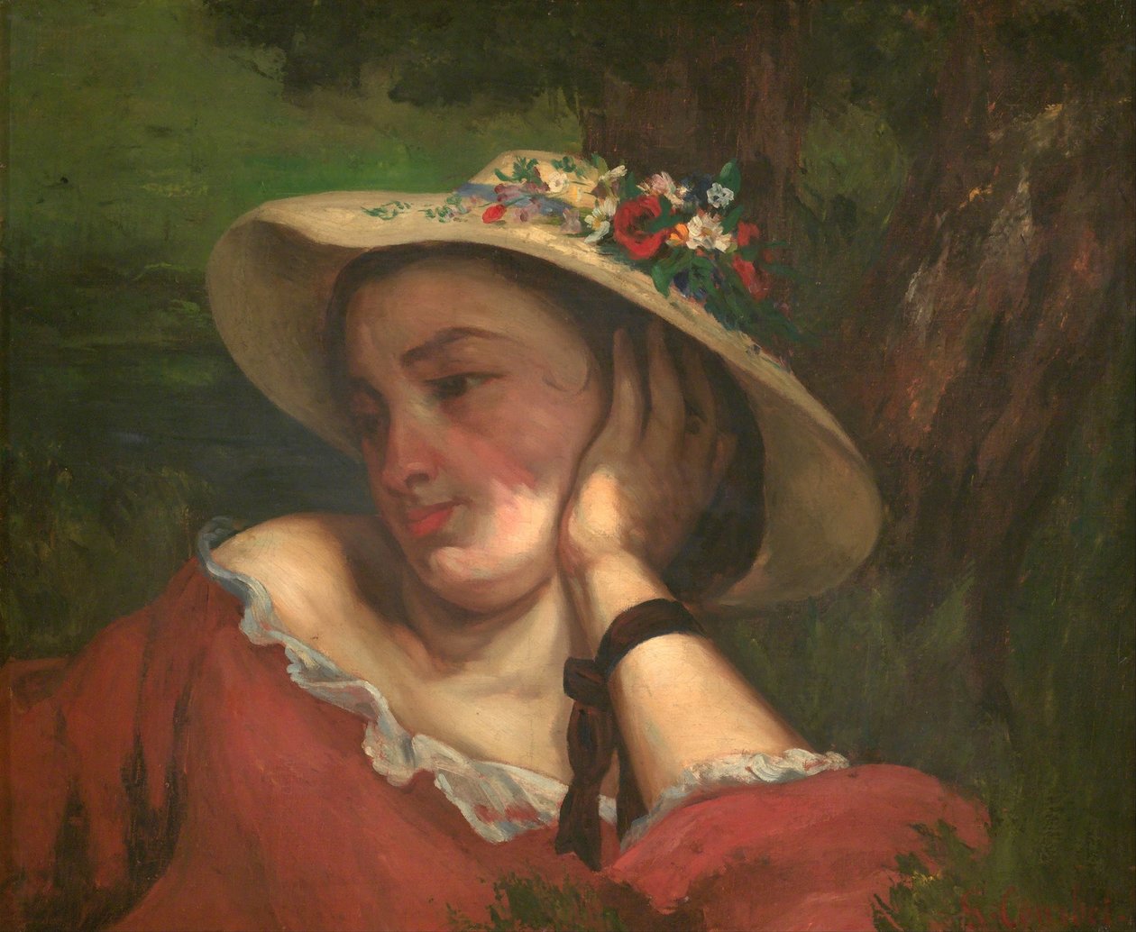 Şapkasında Çiçekli Kadın by Gustave Courbet