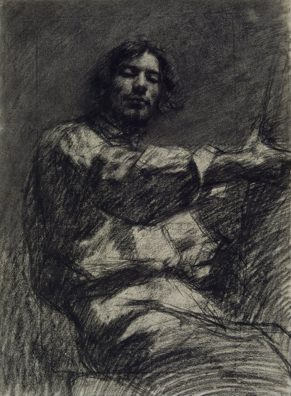 Genç Adam Oturuyor, Çalışma. Şövalede Otoportre, c. 1847 by Gustave Courbet
