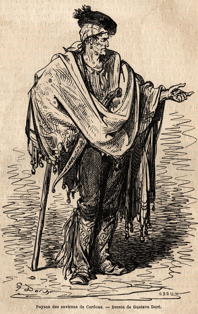 Cordoba bölgesinden bir köylü. Gustave Dore (1832-1883) tarafından canlı olarak çekilen eskiz. Charles Davillier ve Gustave Dore tarafından 1862