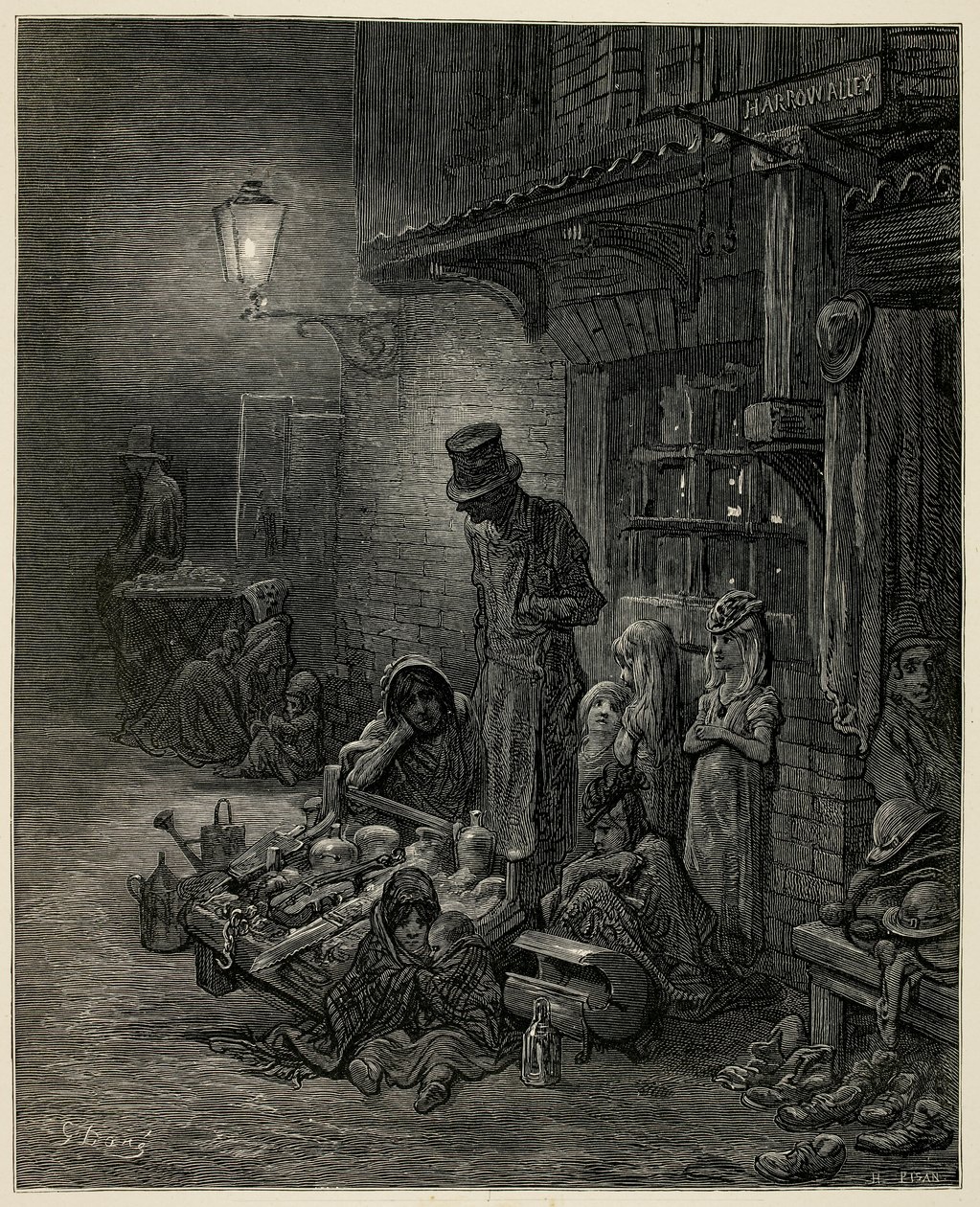 Eşyalarıyla fakir bir aile. by Gustave Dore