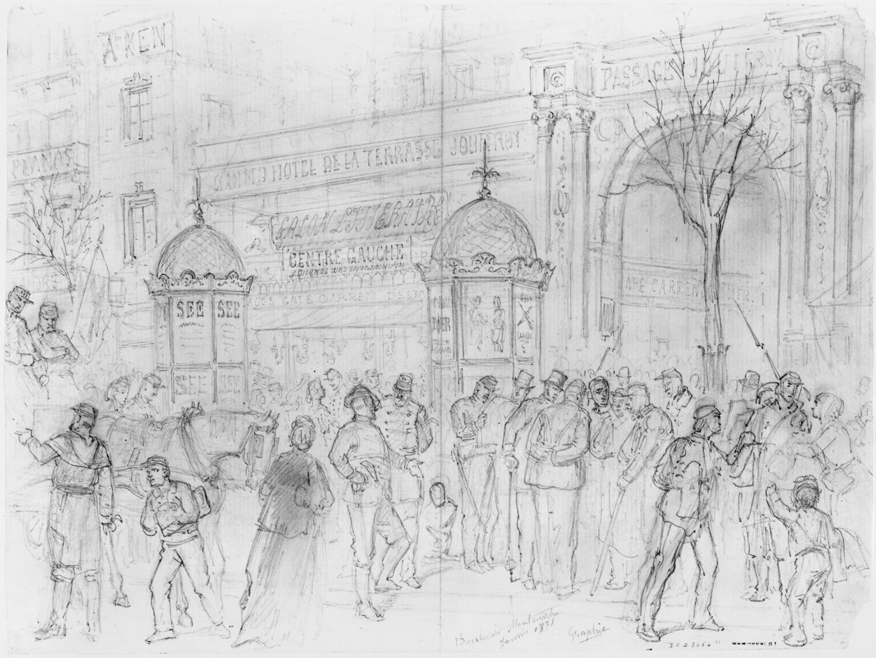 Paris Kuşatması albümü, Boulevard Montmartre, Ocak 1871 (kağıt üzerinde kalem ve kahverengi mürekkep yıkama ve kurşun kalem) by Gustave Dore