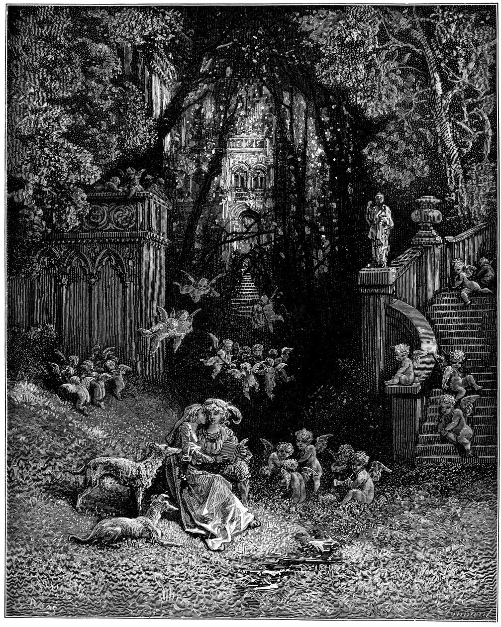 Alcina ve Ruggiero mutlu aşıklar olarak, by Gustave Dore