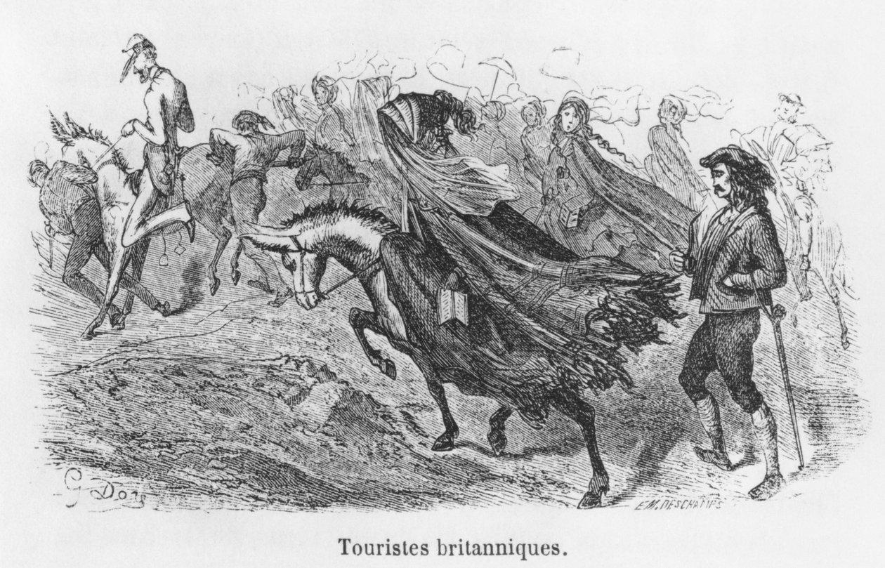 İngiliz turistler, Hippolyte Taine (1828-93) tarafından Emile Deschamps (19. yüzyıl) tarafından oyulmuş 