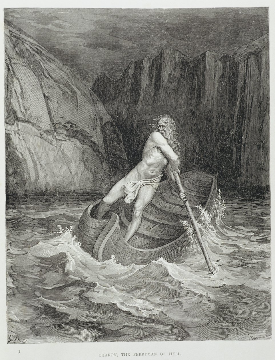 Charon, Cehennemin Kayıkçısı, Dante Alighieri (1265-1321) tarafından yazılan İlahi Komedya'dan (Cehennem) Stephane Pannemaker (1847-1930) tarafından oyulmuş, c.1868 by Gustave Dore
