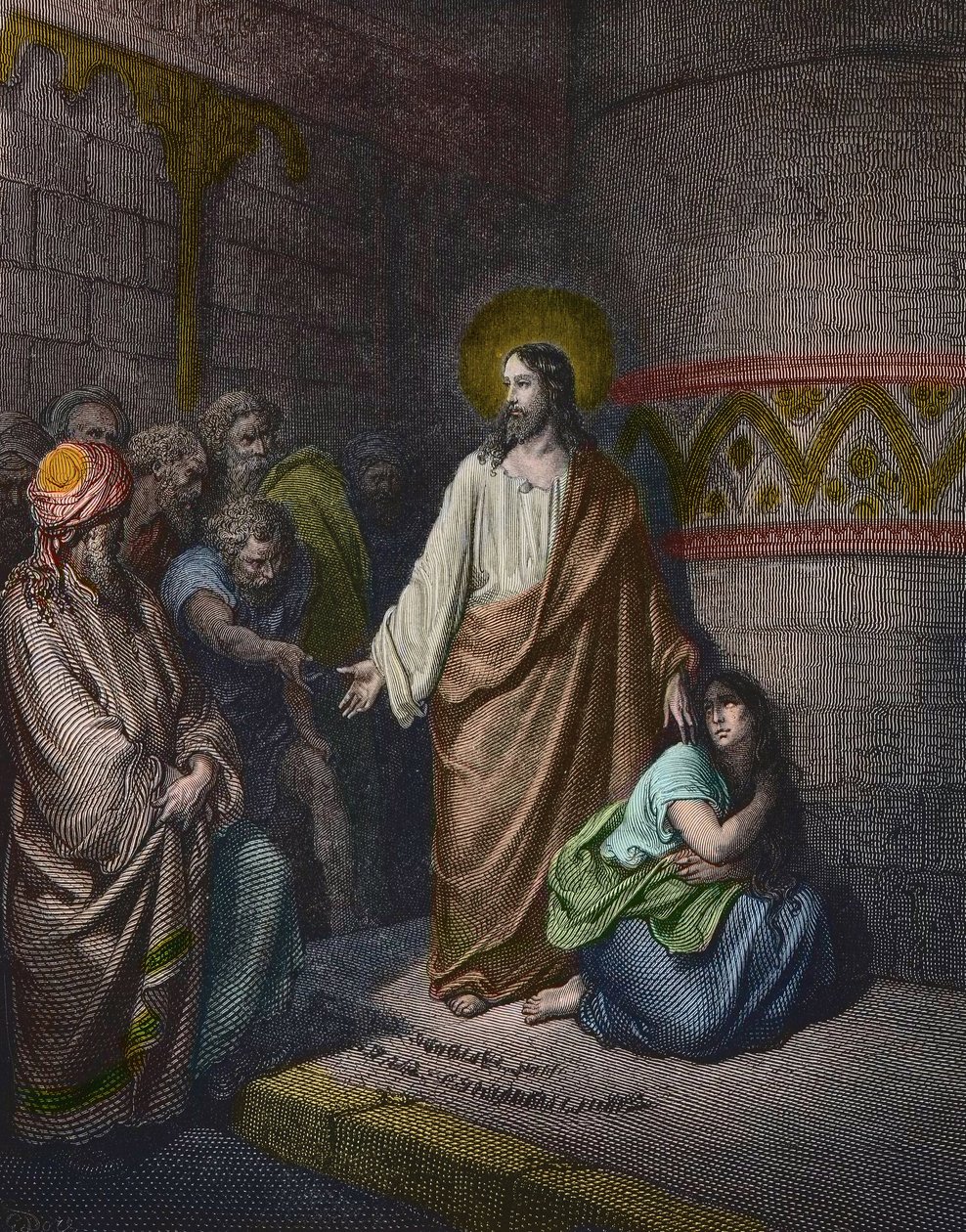 “İsa ve Zina Kadın”” Gustave Dore (1832-1883) çizimi - İsa ve Zina Edilen Kadın - Gustave Dore tarafından gravür - daha sonra boyama by Gustave Dore