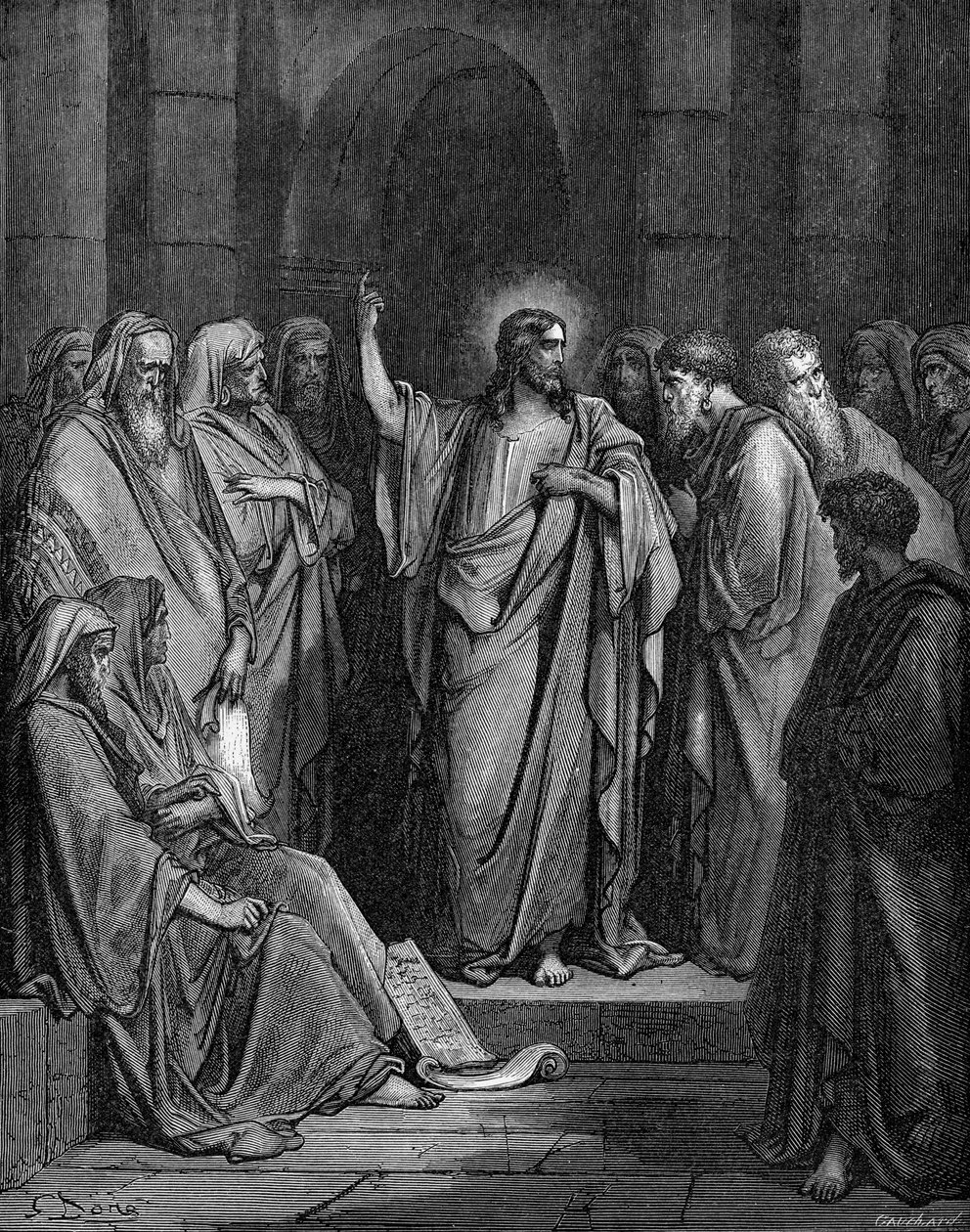 sinagogdaki İsa by Gustave Dore