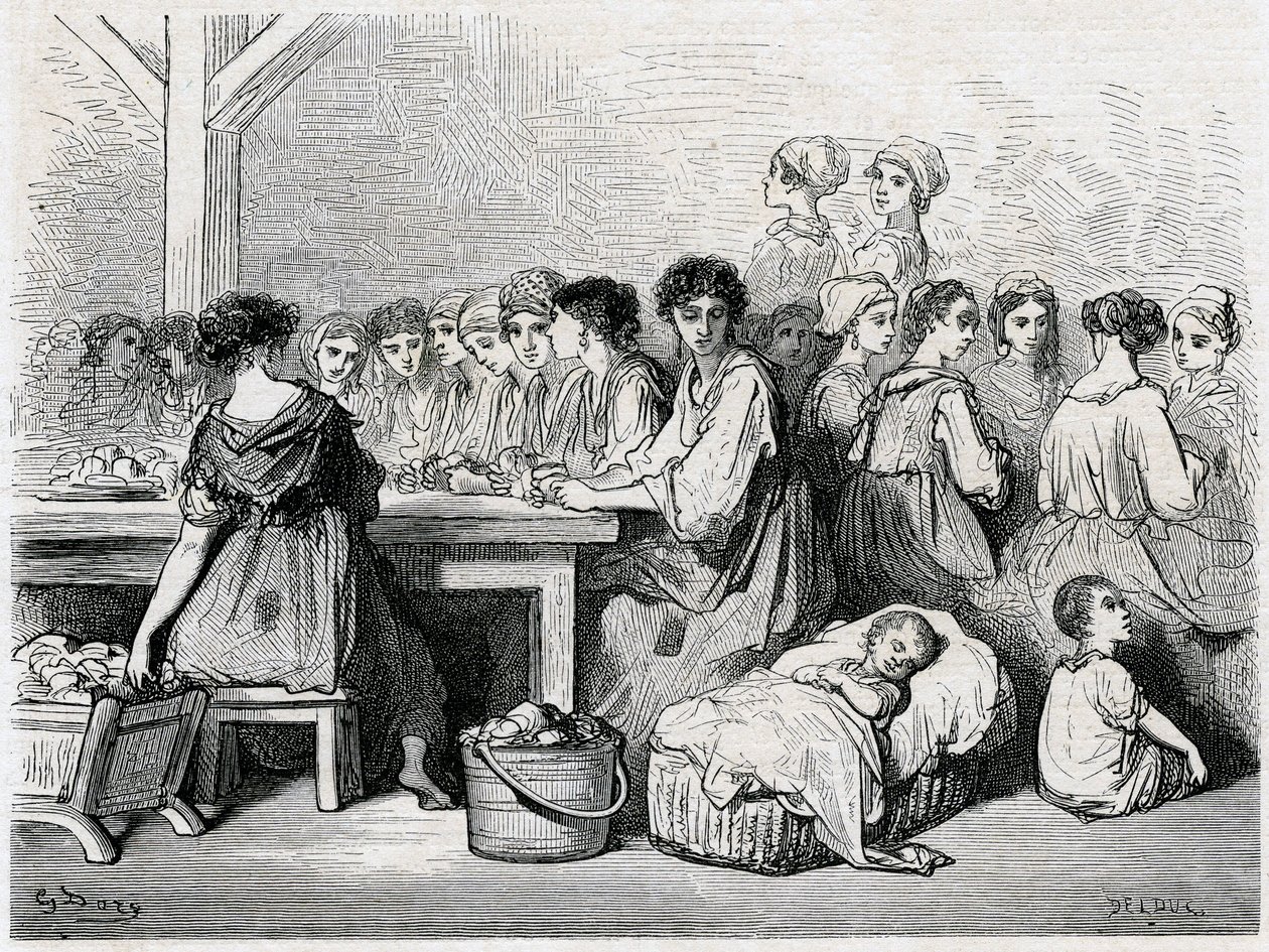 Sevilla Puroları. Puro, işçi, tütün imalatı. Gustave Dore