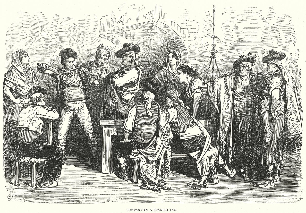 Bir İspanyol Hanında Şirket (gravür) by Gustave Dore