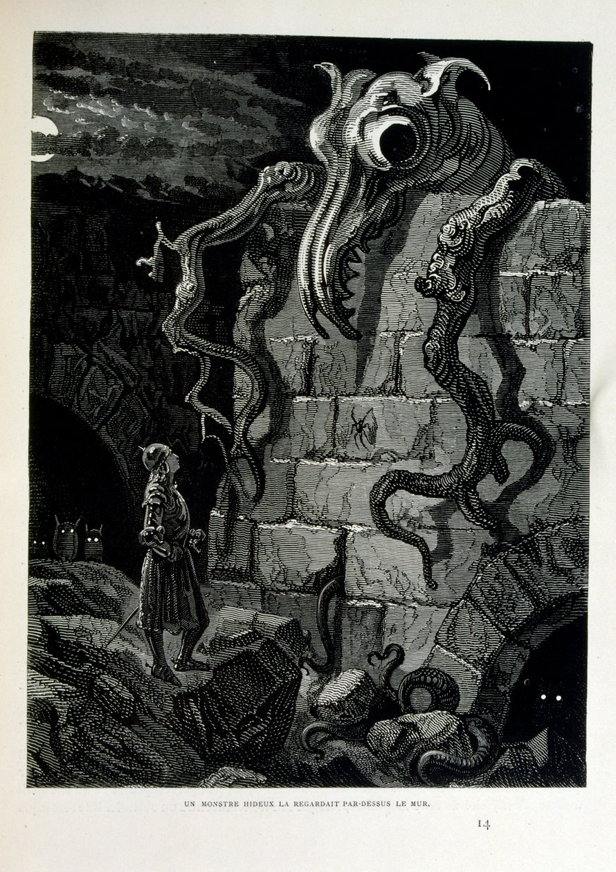 Croque-Mitain; 1863 illüstrasyonu, Gustave Dore (1832 – 1883); Fransız ressam, grafiker, illüstratör. Croque-Mitaine (Öcü), çocuklara onları korkutmak ve böylece daha akıllı hale getirmek için sunulan kötü niyetli bir karakter. by Gustave Dore