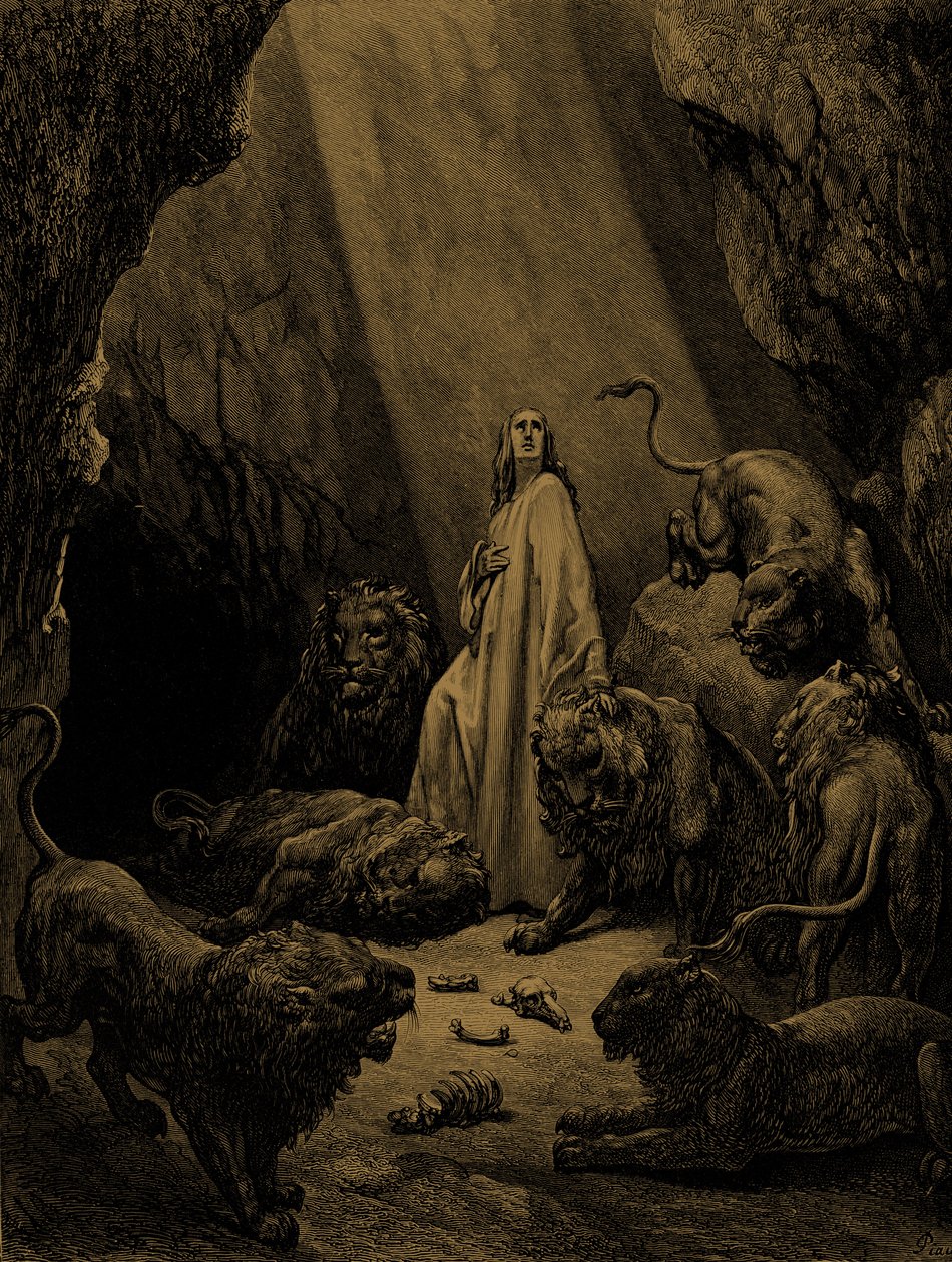 Daniel aslanlar ininde, Doré tarafından. - Kutsal Kitap by Gustave Dore