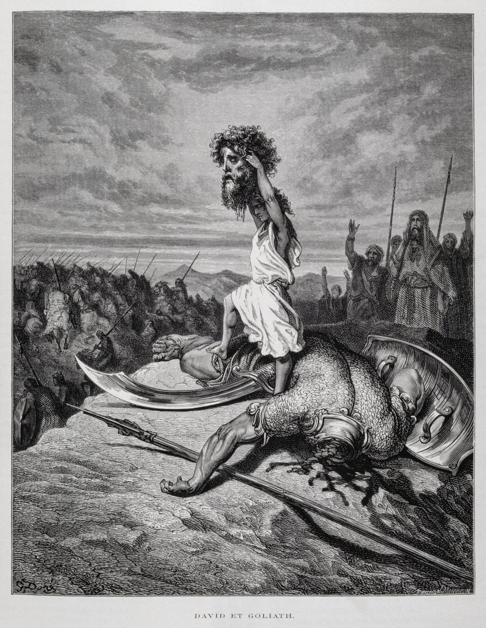 David, Goliath'ı öldürür, Dore İncilinden Örnek by Gustave Dore