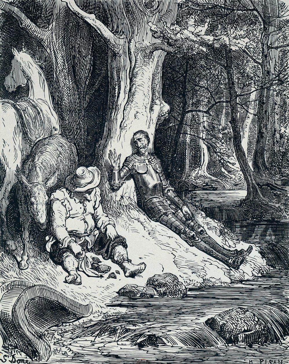 Don Kişot ve Sancho Panza, çizimde, Gustave Dore 