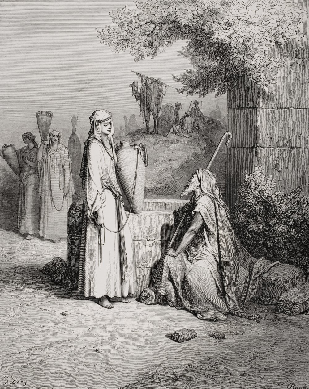 Eliezer ve Rebekah, Yaratılış 24:15-21, Dore