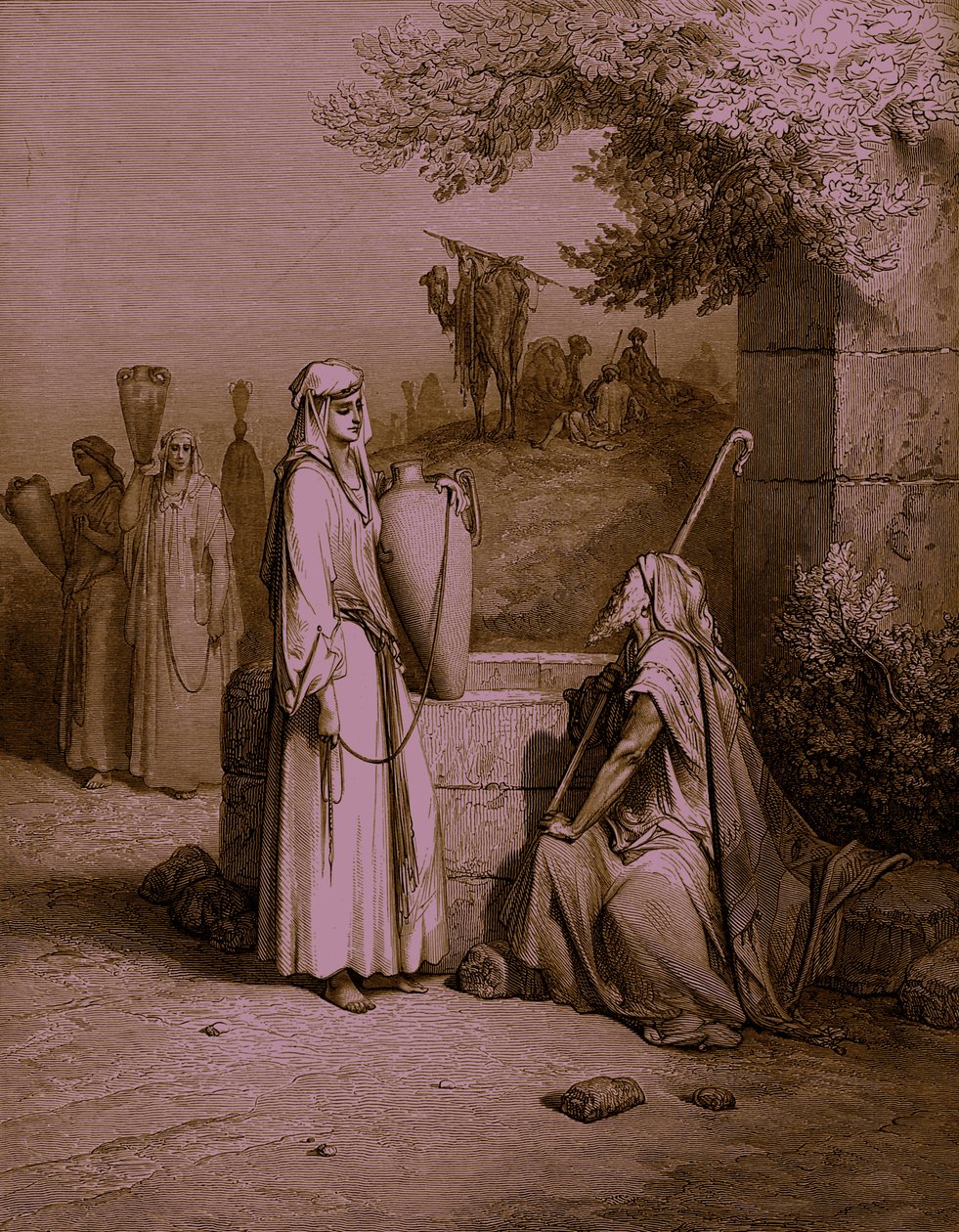 Eliezer ve Rebekah / Rebecca, Doré tarafından gravür. - Kutsal Kitap by Gustave Dore