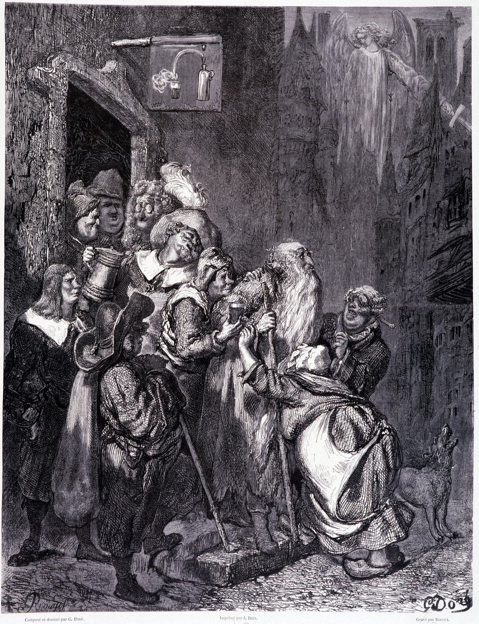 Bu hana girin, plaka IV - Pierre Dupont tarafından dolaşan La legende du Jeif için Gustave Dore (1832-1883) illüstrasyonu, Librairie du magasin pitoresk baskı, Paris 1862 by Gustave Dore