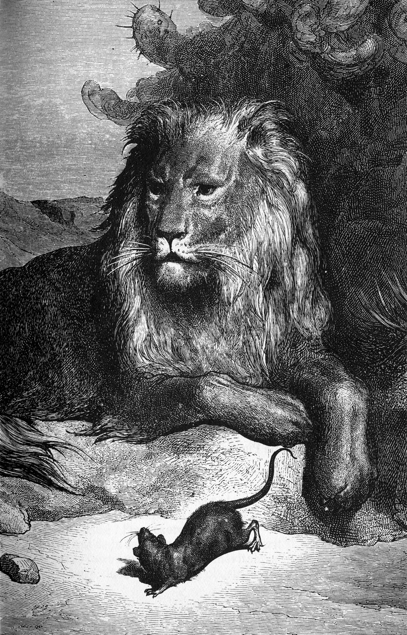 La Fontaine Masalları: Aslan ve Fare, Gustave Doré tarafından. SD. 19. yüzyıl. by Gustave Dore