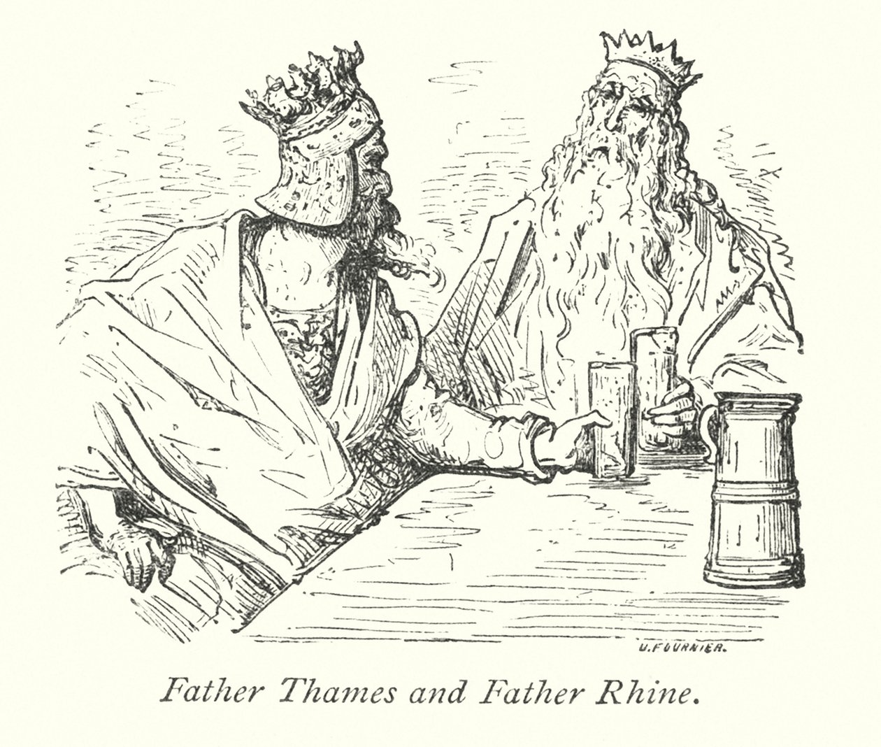 Peder Thames ve Peder Rhine (gravür) by Gustave Dore