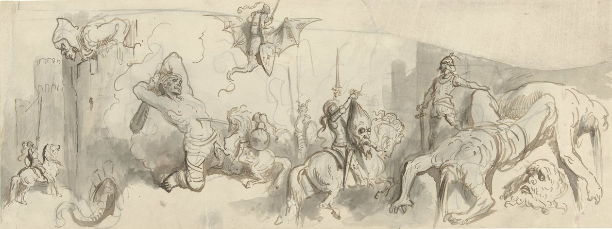Şövalyeler ve devler arasındaki savaş by Gustave Dore