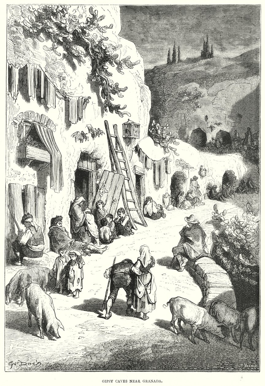 Granada Yakınlarındaki Çingene Mağaraları (gravür) by Gustave Dore