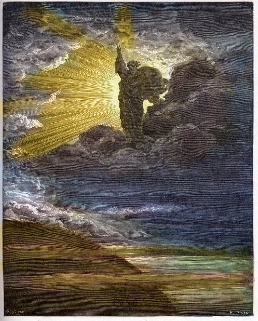 Işığı yaratan Tanrı - Işığın Yaratılışı - Eski Ahit (Yaratılış) - Işığın yaratılması - Gustave Dore (1832-1883) tarafından yazılan “İncil illustree”deki gravür - “The Dore Bible”dan gravür by Gustave Dore