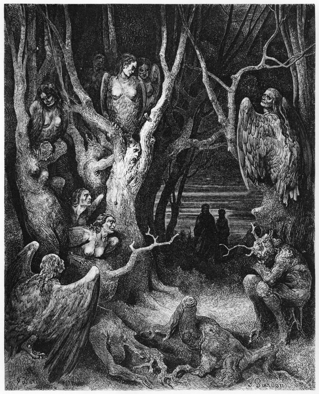 Harpies, Dante Alighieri (1265-1321) Paris'in 'İlahi Komedya'dan (Cehennem) illüstrasyonu, 1885'te yayınlandı by Gustave Dore