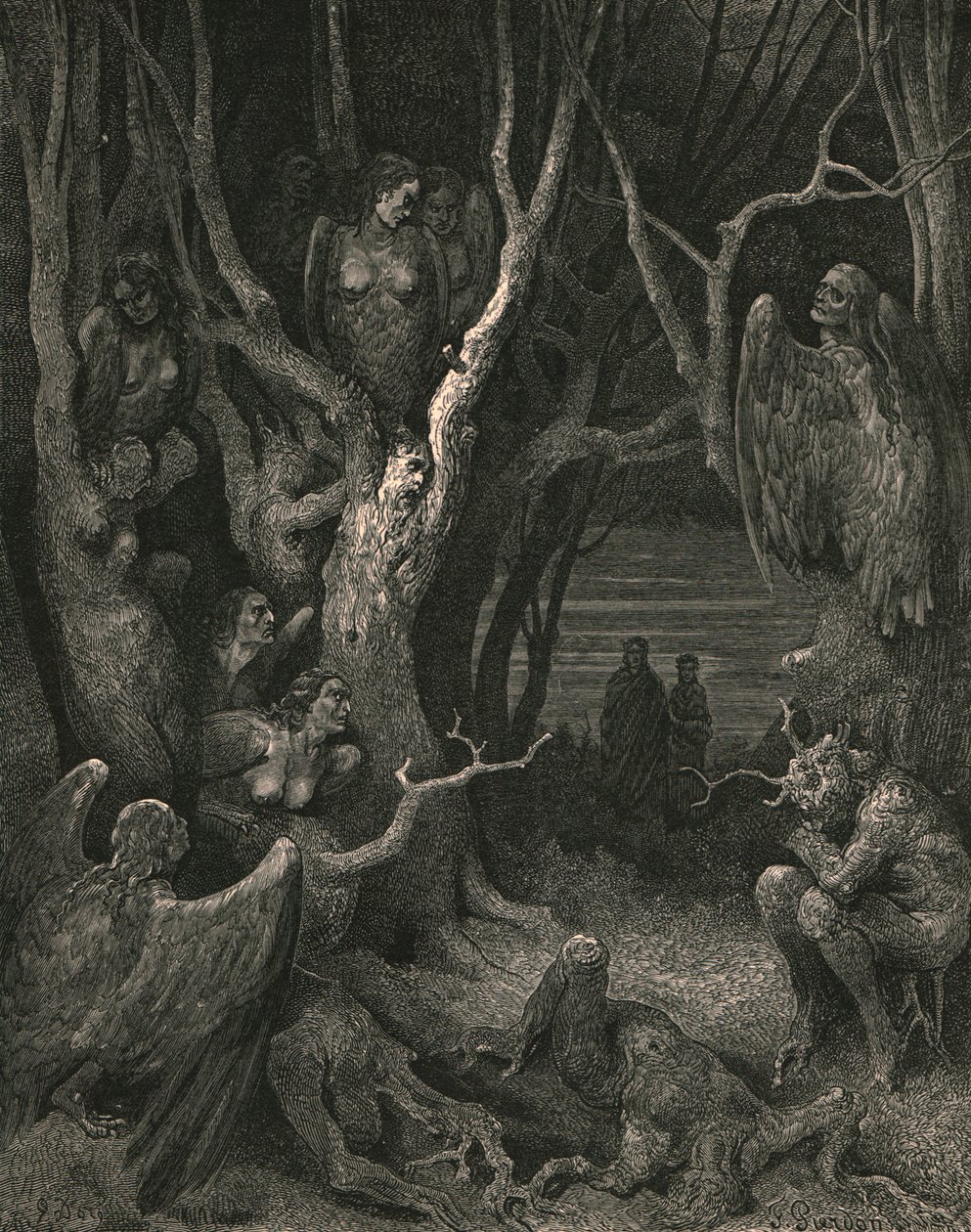 Burada kaba Harpiler yuvalarını yaparlar, c1890. by Gustave Dore