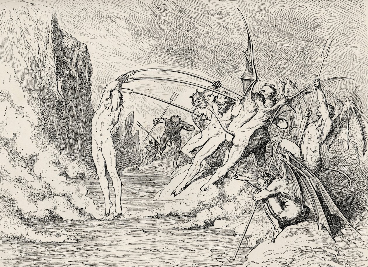 Dante'nin İlahi Komedya - Cehennem (La Divina Commedia, L'Inferno) için İllüstrasyonu by Gustave Dore