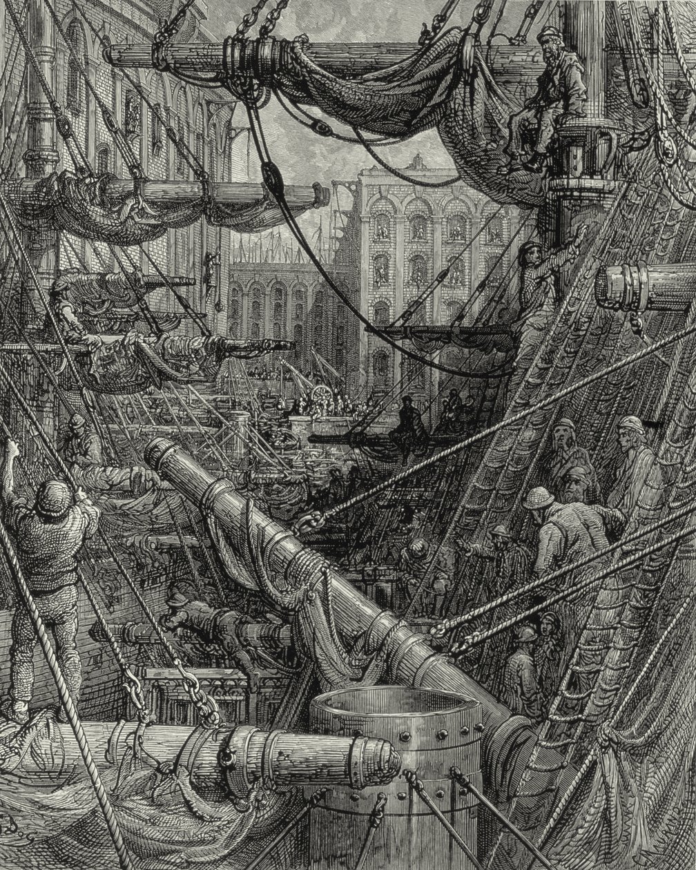 Londra Rıhtımlarında. Gravür: Gustave Doré. Gönderen: quot;London - A Hacquot;, WB Jerrold#39;un metni, kazınmış C. Maurant, 1872. by Gustave Dore