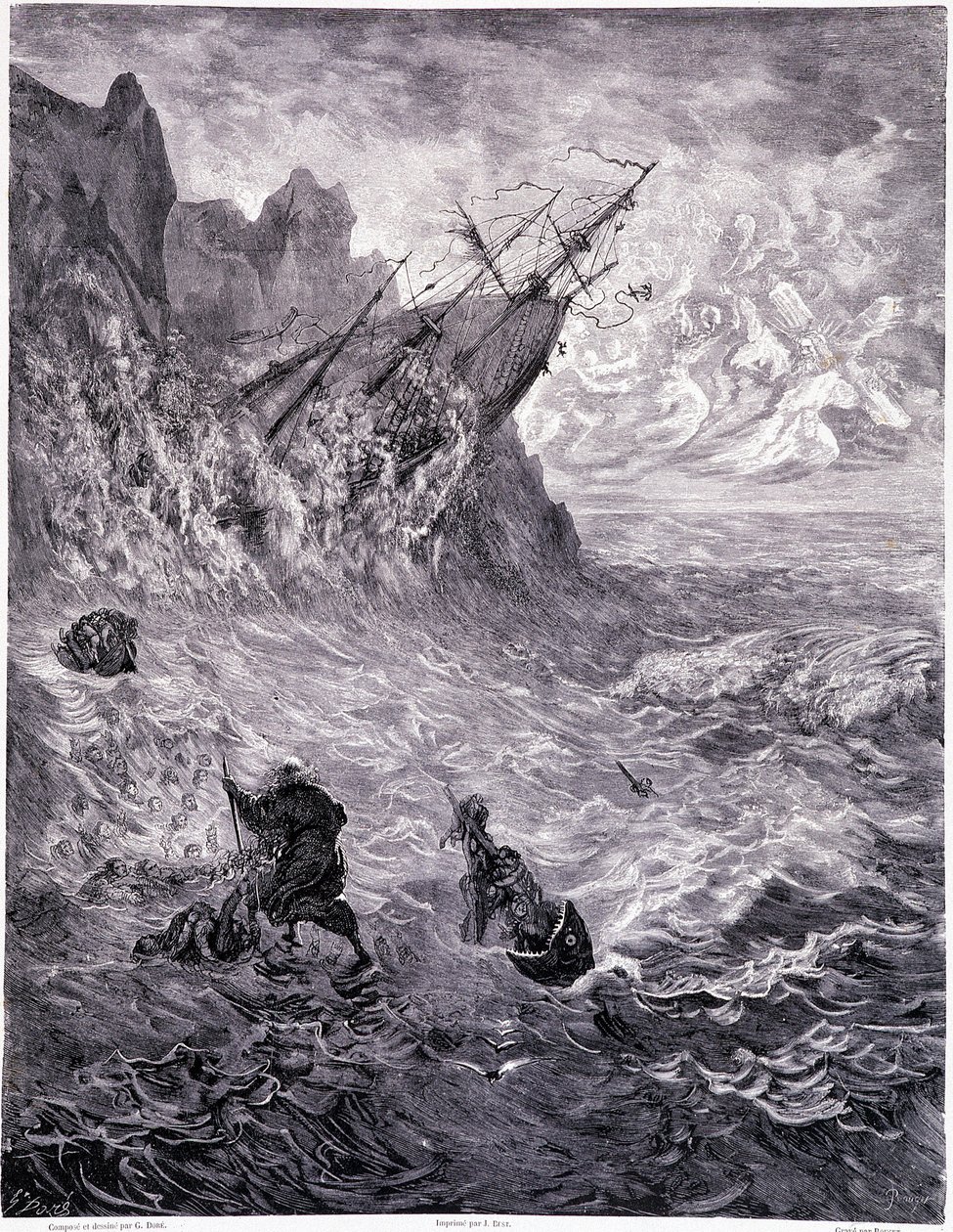 Denizleri geçiyorum... levha X - Pierre Dupont tarafından dolaşan La legende du Jeif için Gustave Dore (1832-1883) çizimi, Librairie du Magasin Picturesque, Paris 1862 by Gustave Dore