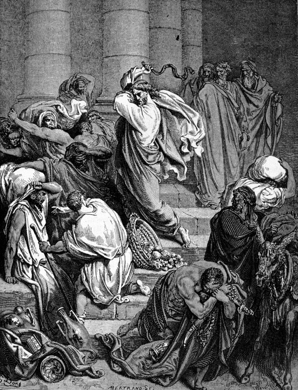 İsa Mesih, Tapınak tüccarlarını kovalar. Gustave Doré