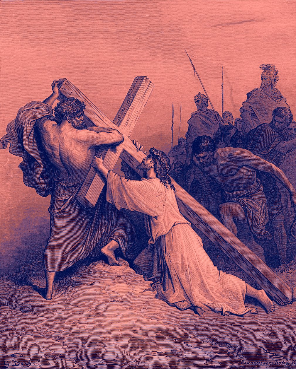 İsa çarmıhın altına düşüyor - İncil by Gustave Dore
