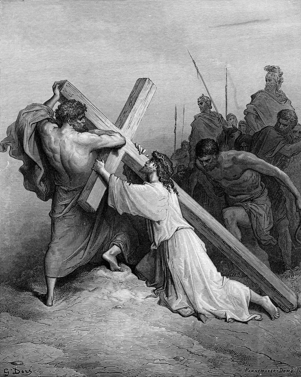 İsa çarmıhın altına düşüyor - İncil by Gustave Dore