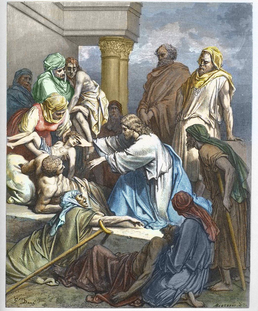 Jesus guerit les malades - İsa hastaları iyileştiriyor - - Gustave Dore (1832-1883) tarafından “” İncil illustree” deki gravür - “” The Dore Bible” dan gravür by Gustave Dore