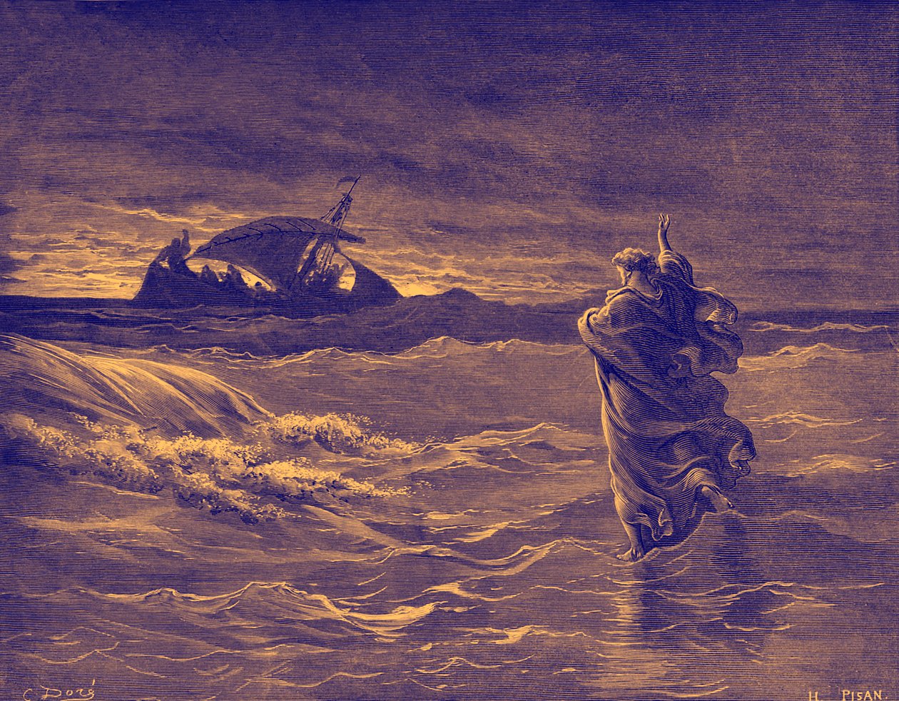 Denizde yürüyen İsa - İncil by Gustave Dore