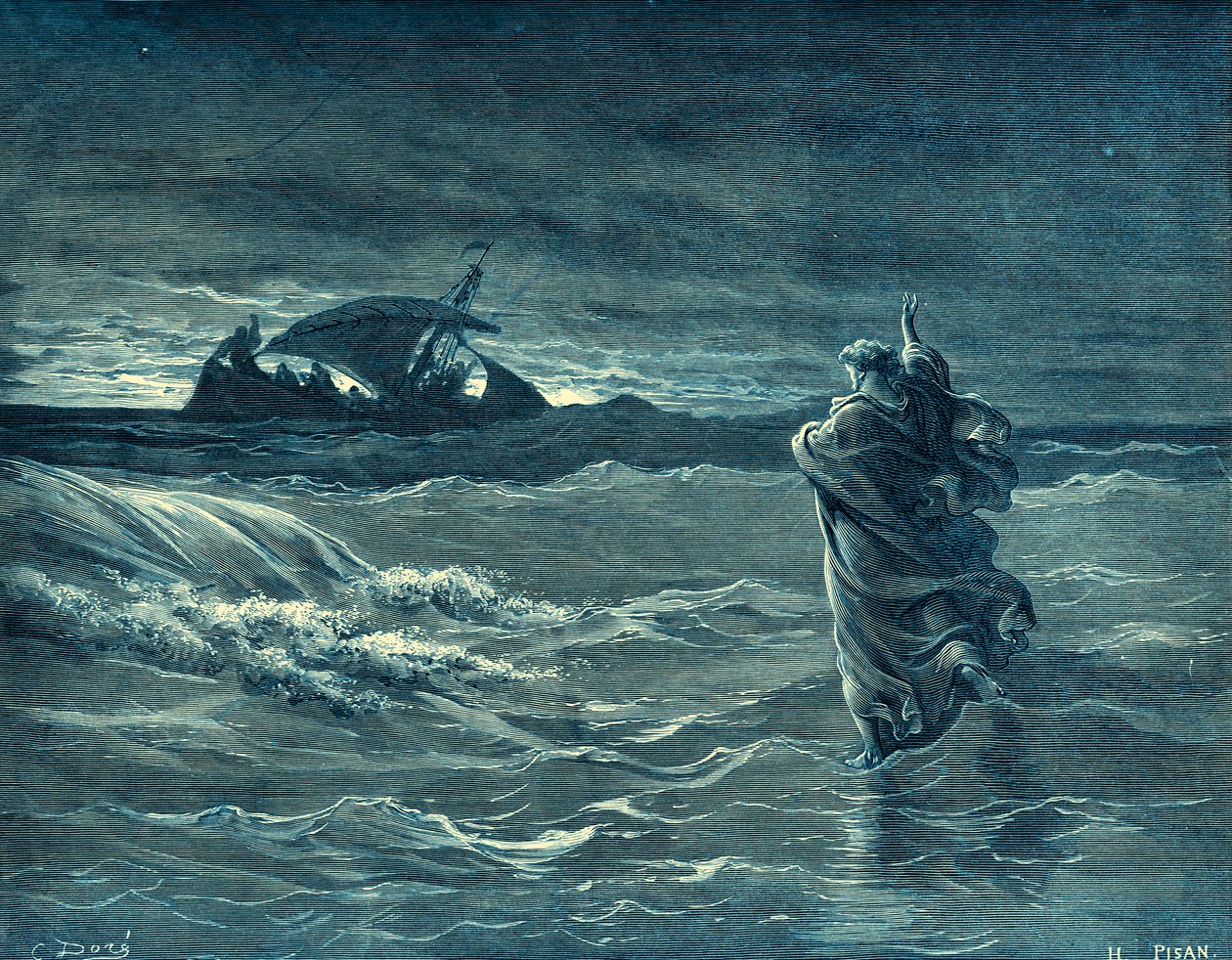 Denizde yürüyen İsa - İncil by Gustave Dore