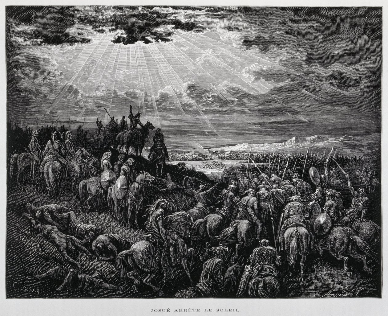 Joshua güneşi sabit tutuyor, Dore İncilinden Örnek by Gustave Dore