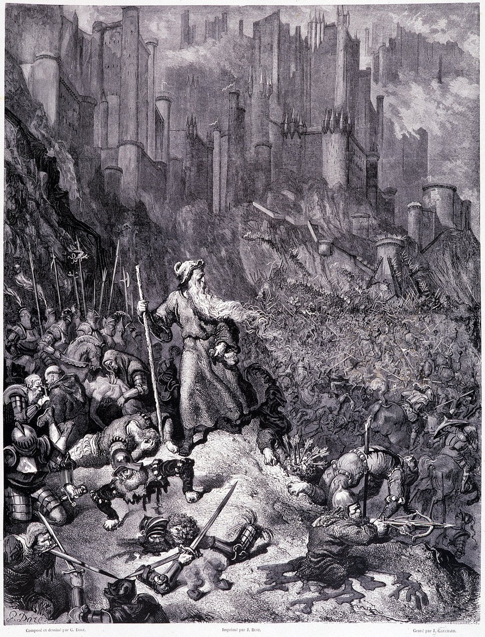Savaşlar, levha IX - Pierre Dupont tarafından dolaşan La legende du Jeif için Gustave Dore (1832-1883) çizimi, baskı Librairie du Magasin Picturesque, Paris 1862 by Gustave Dore