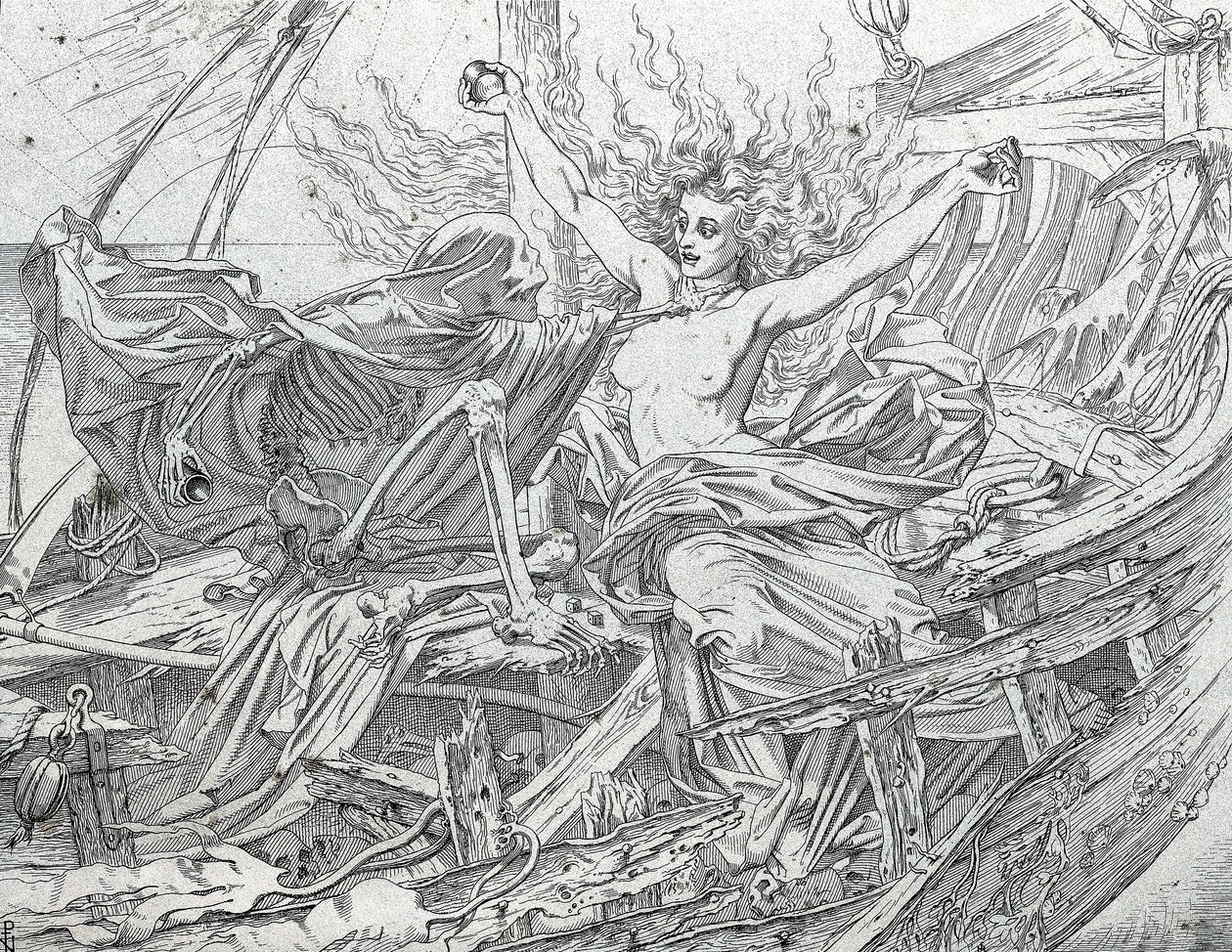 Yaşam ve Ölüm, mürettebatın kaderini kura ile çiziyor by Gustave Dore