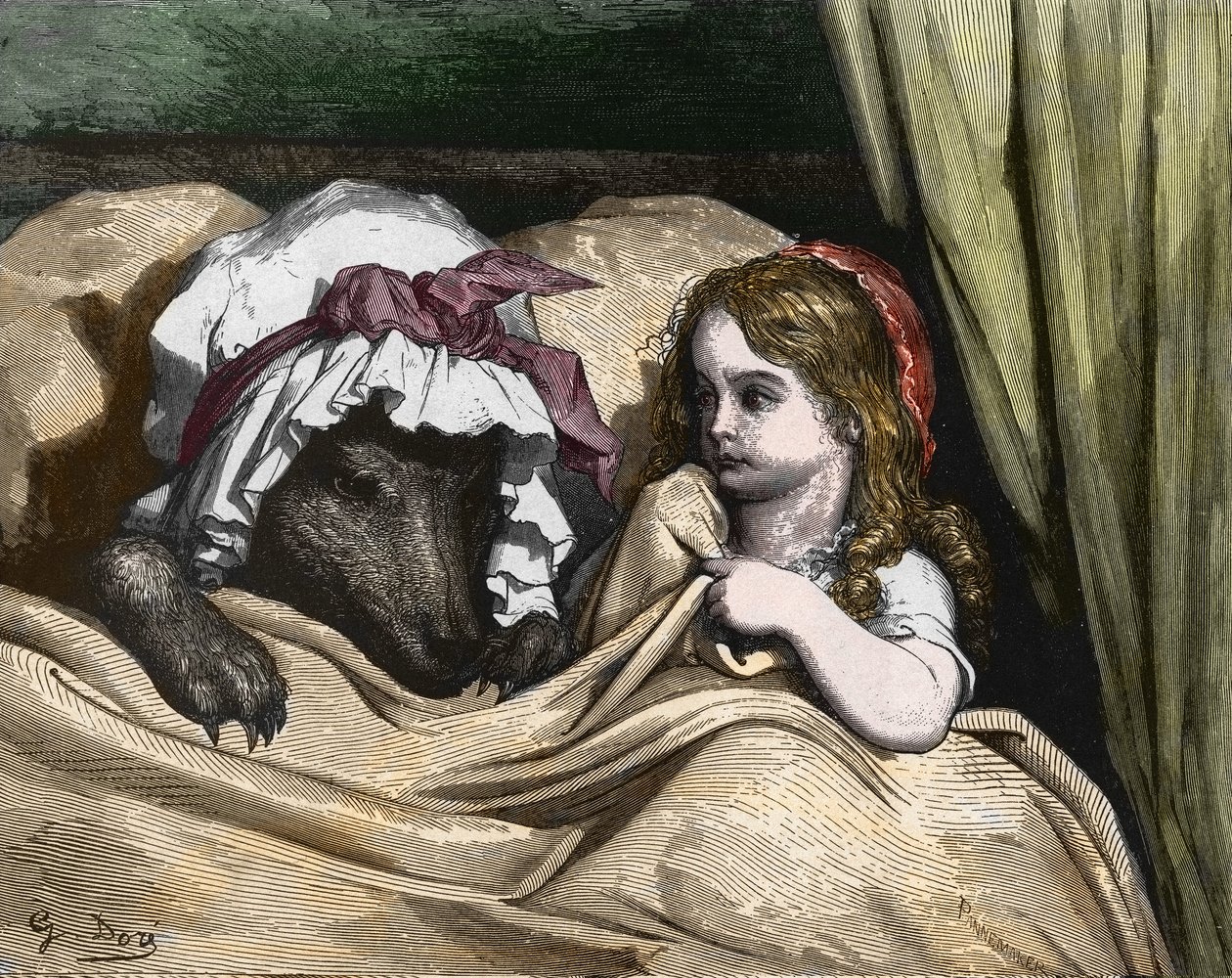 Kırmızı Başlıklı Kız ve Kurt, Büyükanneden hoşlanmazlar. Gustave Dore