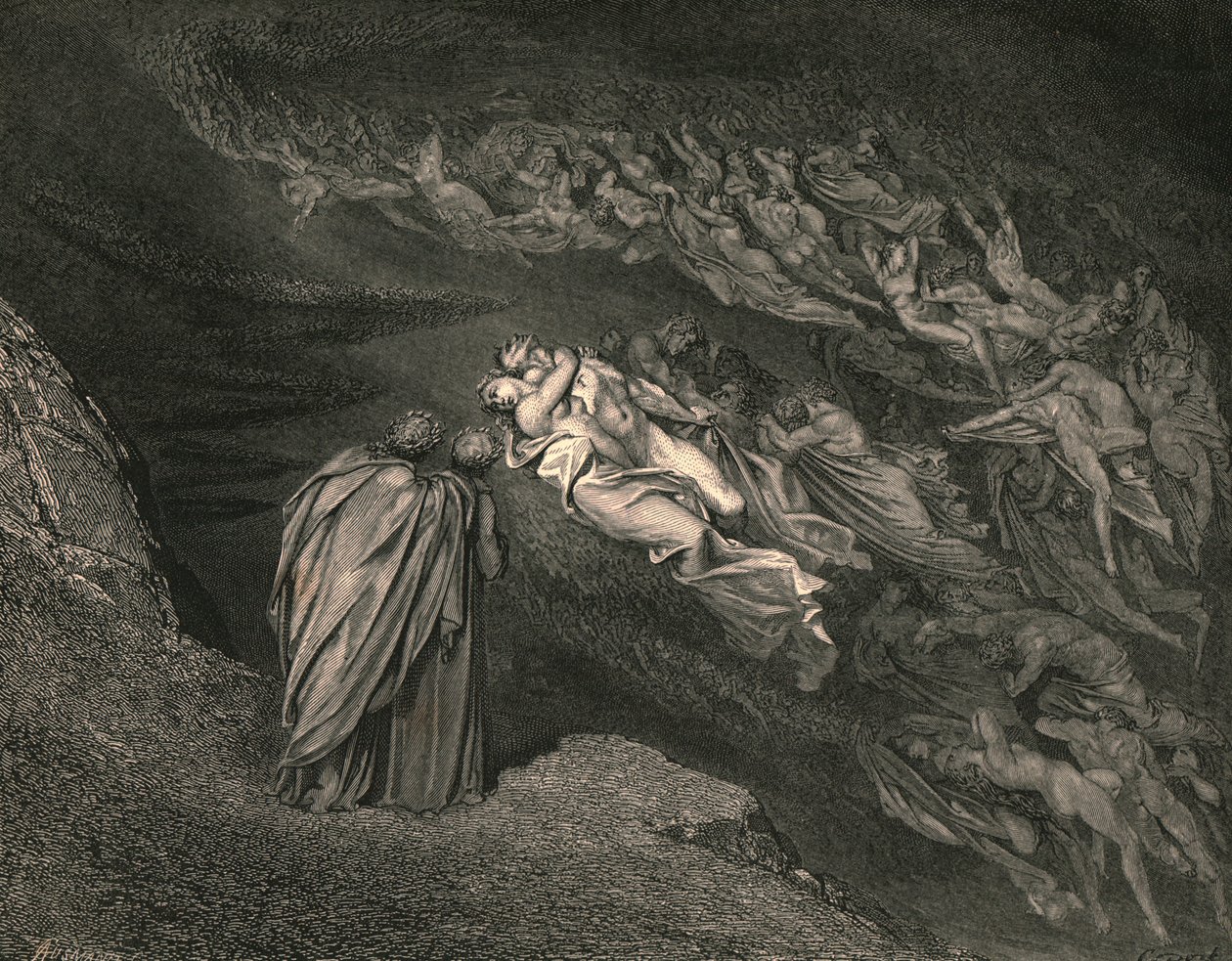Aşk bizi bir ölüme getirdi: Caina, hayatımızı bölen ruhu bekler, c1890. by Gustave Dore