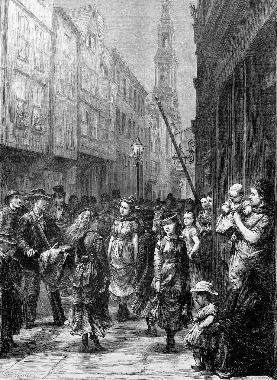 Alçakgönüllü kızlar ticaret için dans ediyor, Drury Lane, Westminster Şehri, Londra, c1852-c1883 by Gustave Dore