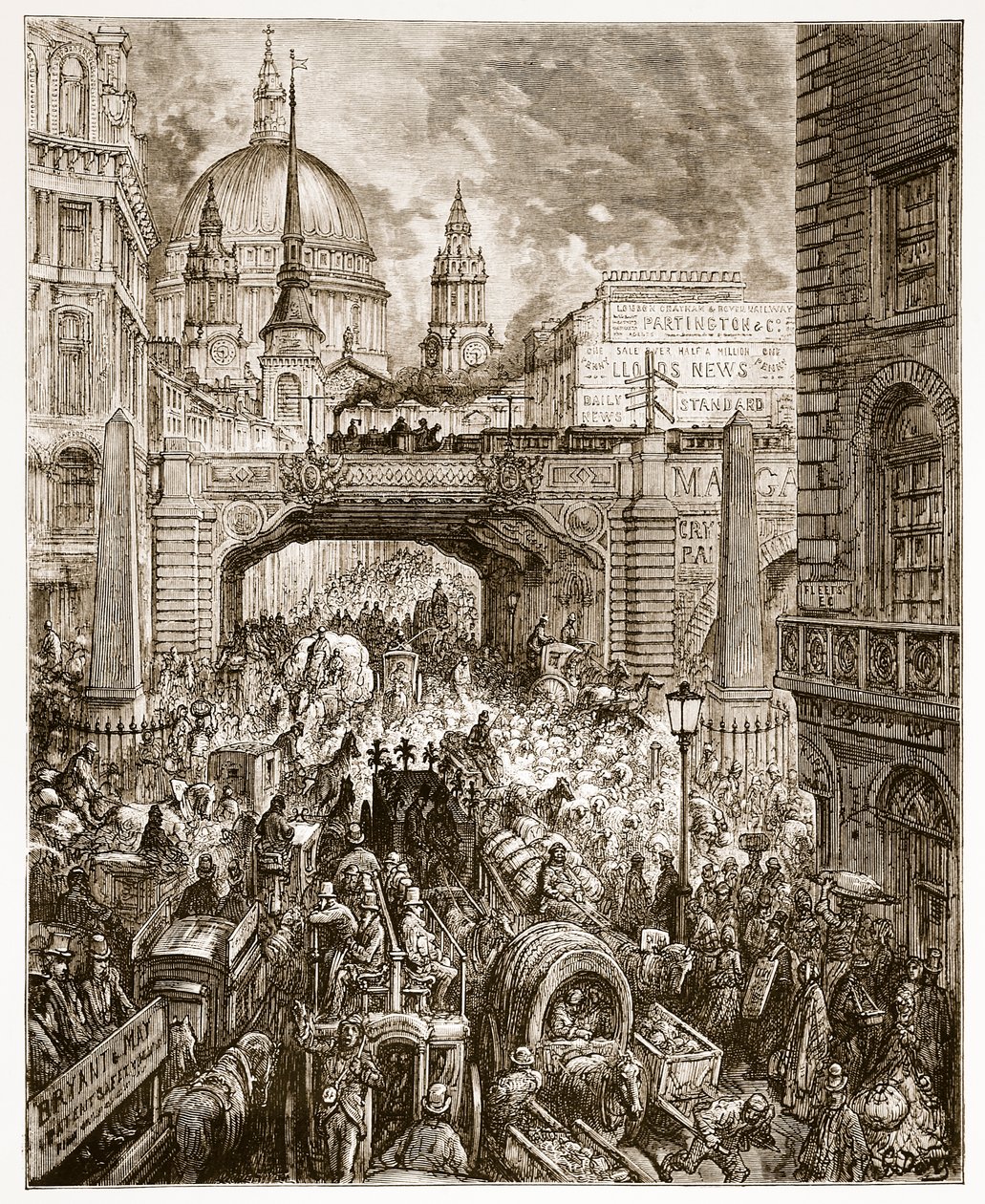 Ludgate Hill, William Blanchard Jerrold (1826-94) tarafından yazılan 'London, a Pilgrimage'dan. 1872 by Gustave Dore