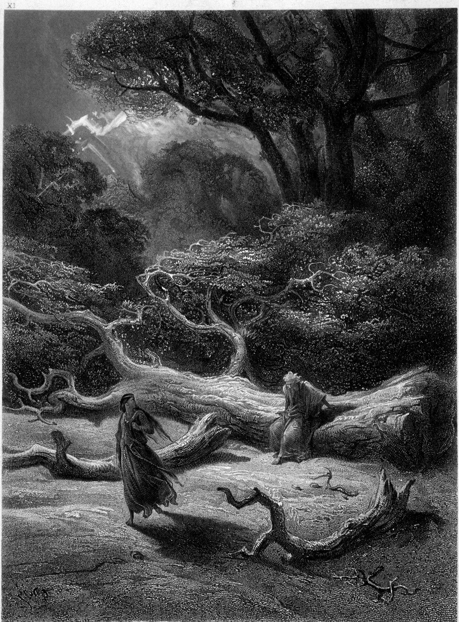 Broceliande Ormanında Merlin ve Viviane (Cycle des chevaliers de la Table Ronde) - Alfred Tennyson tarafından “” Viviane”” içinde, G. Doré tarafından illüstrasyon by Gustave Dore