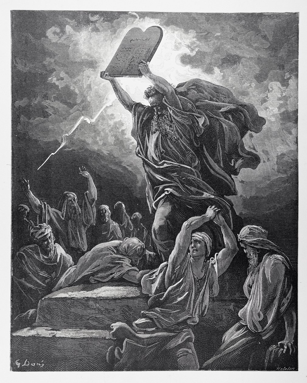 Musa, Kanun Levhalarını Kırıyor, Hotelin tarafından kazınmış, 1868 dolayları by Gustave Dore